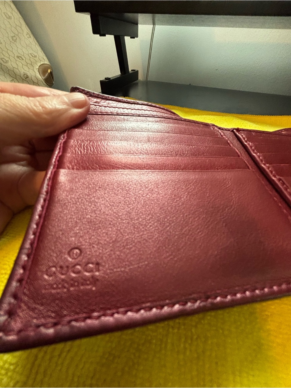AUTHENTIC Gucci Metallic Guccissima Heart French Flap Wallet - Burgundy Red - Picture 13 of 13